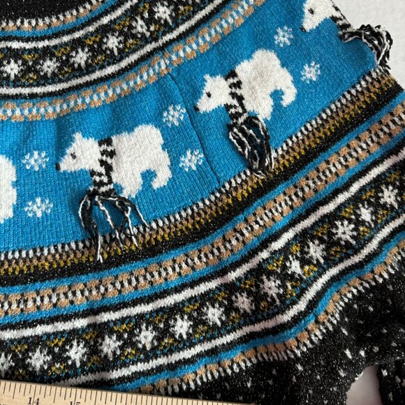 Holiday Time Sweater Womens 1X Christmas Polar Bear Black Blue Fair Isle - Picture 7 of 9